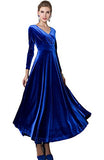 Urban GoCo Women Vintage V-Neck Velvet Stretchy Long Dress