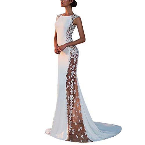 Womens Solid Formal Wedding Bridesmaid Lace Evening Party Ball Prom Long Dress