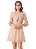 Women's 3/4 Sleeve Elastic Waist A-line Ruffle V Neck Shiny Heart Print Chiffon Dress