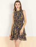 Women's Floral A-line Smocked Ruffled Chiffon Mini Dress | Original Brand