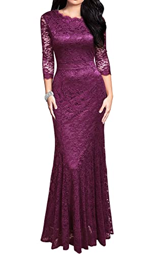 Amaranth Women's Retro Lace Vintage Formal Bridesmaid Wedding Long Dress - REPHYLLIS | Women's Formal Dresses