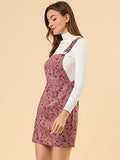 Women's Adjustable Strap Pinafore Corduroy Floral Bib Overalls Dress