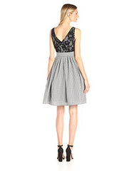 Women's Mini Check Gingham Fit-and-flare Dress With Lace Bodice