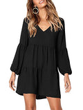 MissLook Women's Short Sleeve Tunic Dress V Neck Ruffle Loose Mini Swing Shift Dresses