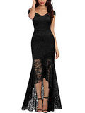 Women's Vintage Off Shoulder Floral Lace Evening Cocktail Maxi Dress