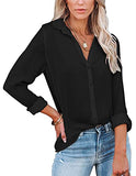 Womens Button Down V Neck Shirts Long/Short Sleeve Office Casual Business Plain Blouses Tops | Women's Tops and Blouses