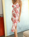 Women Casual Spaghetti Strap Split Midi Dress Floral/solid Bodycon Pencil Dress | Women's Casual Dresses