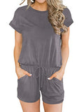 Gray Summer Crewneck Casual Loose Short Sleeve Jumpsuit Rompers One Piece Pajamas Loungewear with Pockets - ANRABESS | Women's Romper & Jumper Suit