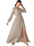 ALICEPUB Chiffon Bridesmaid Dresses for Women Long Sleeve Formal Maxi Dress V-Neck