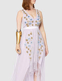 Women's Long Flare Lace Sleeve Elegant Round Neck Floor Length Mermaid Evening Dresses 00914