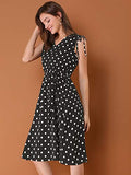 Women's Polka Dots 1950s Vintage V Neck A-Line Sleeveless Midi Dress