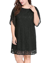 Women Plus Size Dresses Tulip Sleeves Hollow Floral Lace Shift Dress Valentines