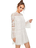 Women's Crochet Pom-pom Sheer Lace Bell Sleeve Dress