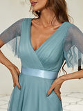 Women's Double V-Neck Empire Waist Front Wrap Bridesmaid Dress  - Sara Clothes