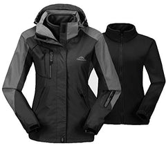 TBMPOY Women's 3-in-1 Skiing Jacket Outdoor Waterproof Snowboarding with Inner Warm Fleece Coat