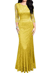 Yellow Women's Retro Lace Vintage Formal Bridesmaid Wedding Long Dress - REPHYLLIS | Women's Formal Dresses