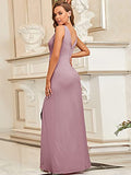 Women's V-Neck Glitter Dress Side Split Evening Dress  - Sara Clothes