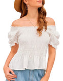 Women Square Neck Smocked Blouse Long Sleeve Shirred Ruffle Peplum Tops | Original Brand | Women's Tops and Blouses