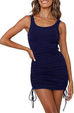 Womens Sexy Bodycon Dress Summer Sleeveless Ruched Mini Dress Drawstring Ribbed Party Club Tank Dress