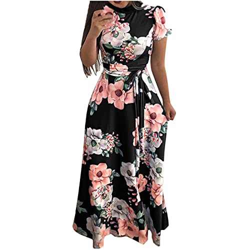 Summer Dresses for Women, Ladies's Summer Floral Print Short Sleeve Turleneck Bandage Casual Dress Party UK Size