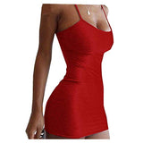 Women Strappy Bodycon Mini Dress Ladies Plain Cami Dresses Sexy Spaghetti Strap Summer Clothes Sleepwear for Party Beach Solid Color