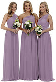 COEYOUES Women's One Shoulder Bridesmaid Dress Chiffon Long Prom Dress Formal Evening Gown