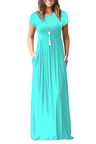 Nile Blue Casual Short/Long Sleeve Maxi Dress with Pockets - HAOMEILI