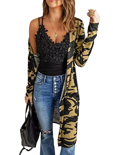 Womens 2021 Fashion Casual Open Front Printed Cardigans Sweaters Thin Coats Jackets Outerwear