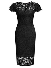 Women's Deep-v Neck Retro Lace Slim Style Party Mini Dress