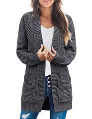 MEROKEETY Women's Long Sleeve Cable Knit Cardigan Sweaters Open Front Fall Outwear Coat