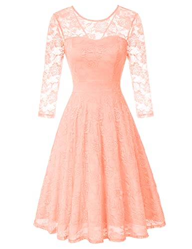 Pink Women's Cocktail Party Wedding Guest A Line Lace Dresses - JASAMBAC