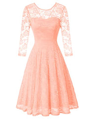 Pink Women's Cocktail Party Wedding Guest A Line Lace Dresses - JASAMBAC