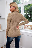 Breampot Women Cable Knit Jumper Casual Basic Long Sleeve Pullover Sweater Tops(Khaki,Small) | Women's Sweaters