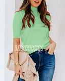 LIYOHON Womens Tops Dressy Casual Fall Cute Tops Mock Turtleneck Business White T Shirts Aquamarine-M | Women's Casual Dresses