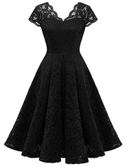 Women's Vintage Floral Lace Bridesmaid Dress V Neck Wedding Party Cocktail Dress