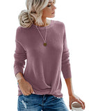 Breampot Women Cable Knit Jumper Casual Basic Long Sleeve Pullover Sweater Tops(Y-Pink,Small) | Women's Sweaters
