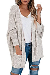 Women's Fuzzy Popcorn Batwing Sleeve Cardigan Knit Oversized Sherpa Sweater Coat