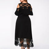 Womens Plus Size Lace Splicing Dress Ruffle Cold Shoulder Long Evening Party Maxi Dress | Original Brand
