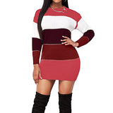 Koinshha Women's Bodycon Color Block Mini Pullover Sweater Dress Slim Fit Warm Fall Winter Pullover Sweater Dress | Women's Casual Dresses
