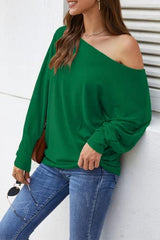 Sexy Tops for Women, Cute Tops for Women Long Sleeve Dolman Tops Blouses Shirts Irregular Off Shoulder Oversized Loose Fit Pullover Tunic Tops (XL, Emerald Green) | Women's Tops and Blouses