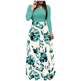 Ladies Summer Long Sleeve Floral Printed Casual O-Neck Patchwork Dress Maxi Dress Bodycon Dress Office Wear for Casual Club Cocktail Evening Gowns Work UK Size 8-26 | Women's Work Dresses