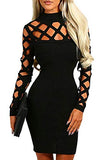 Women's Hollow Out Dress Bandage Clubwear Long Sleeve Bodycon Dresses