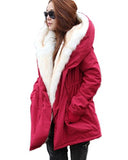 Roiii Womens Hooded Camouflage Warm Winter Coats Faux Fur Jacket Parka Overcoat