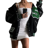 Women's Long Sleeve BaseballJackets Letter Print Color Block Zip Up Oversized Retro Hip-hop Uniform Outerwear | Women's Coat & Jacket