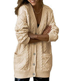 Women's Cardigan Button Down Cable Knit Long Sleeve Chunky with Pocket Oversize Knitwear Loose Sweater Outwear | Women's Cardigan