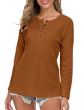 WNEEDU Women's Waffle Knit Tunic Tops Loose Long Sleeve Button Up V Neck Henley Shirts (M, Caramel) | Women's Sweaters