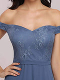 Women V Neck Off The Shoulder Embroidery A Line Beach Chiffon Cocktail Dress  - Sara Clothes