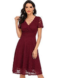 Wedding Guest Dress Prom Dress Formal Lace Dress V Neck Short Sleeves A Line Cocktail Party Dress