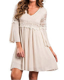 ZANZEA Women's Vintage Floral Lace V Neck 3/4 Bell Sleeve Cocktail A-line Swing Party Casual Mini Dress