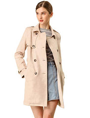 Women's Notched Lapel Double Breasted Faux Suede Trench Coat with Belt | Women's Coat & Jacket
